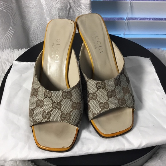 Gucci Shoes - Gucci Beige Brown GG Canvas Open-Toe Slide Mules